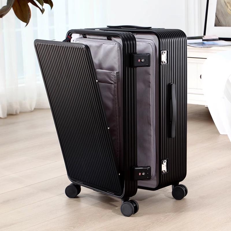 20" Aluminum-Magnesium Alloy Carry-On Suitcase with Front & Side Opening, Metal Pull Rod, and 24" Combination Lock.