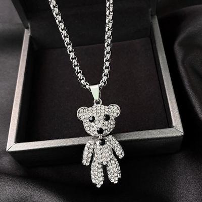 Colliers Pendentifs Poupée Ours en Acier Titane Hip-Hop Pour Femme Vintage Zircone Cubique Chaîne Pull Bijoux
