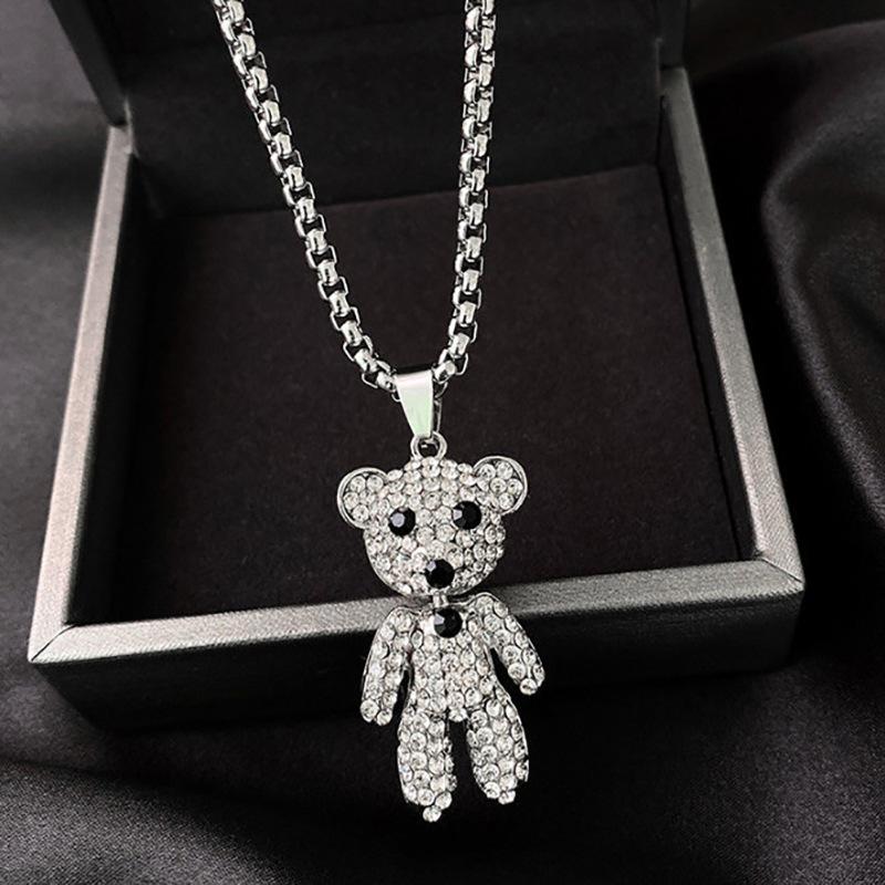 Hip-Hop Titanstål Bjørn Dukke Anheng Halskjeder For Kvinne Vintage Cubic Zirconia Genserkjede Smykker