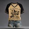 Women's Casual Halloween Print T-Shirt with Raglan Short Sleeves for Everyday Wear