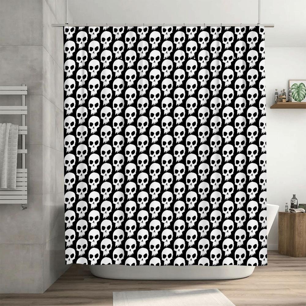 Tenda Doccia Teschio Gotico Horror Spettrale Decorazione Halloween Set Bagno Vintage Dark Emo Grunge Vaporwave Stampa Teschio Lavanderia Co