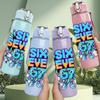 1PC Sixty Seven Retro Number Pop Badge Print 750ml Color Plastic Sports Water Bottle Leakproof Flip Straw Lid Suitable for Sports Office Home Use