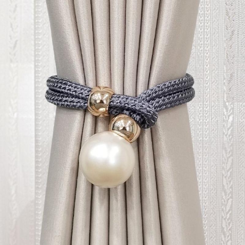 French Curtain Tiebacks with Faux Pearl Decorations, Convenient Tiebacks Decorative Curtain Holdbacks