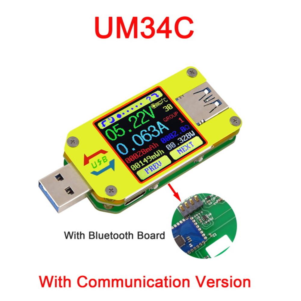 UM24/UM24C UM25/UM25C UM34/UM34C Type-C USB Voltmeter Ammeter Resistance Meter Charging Voltage Current Tester LCD Color Display