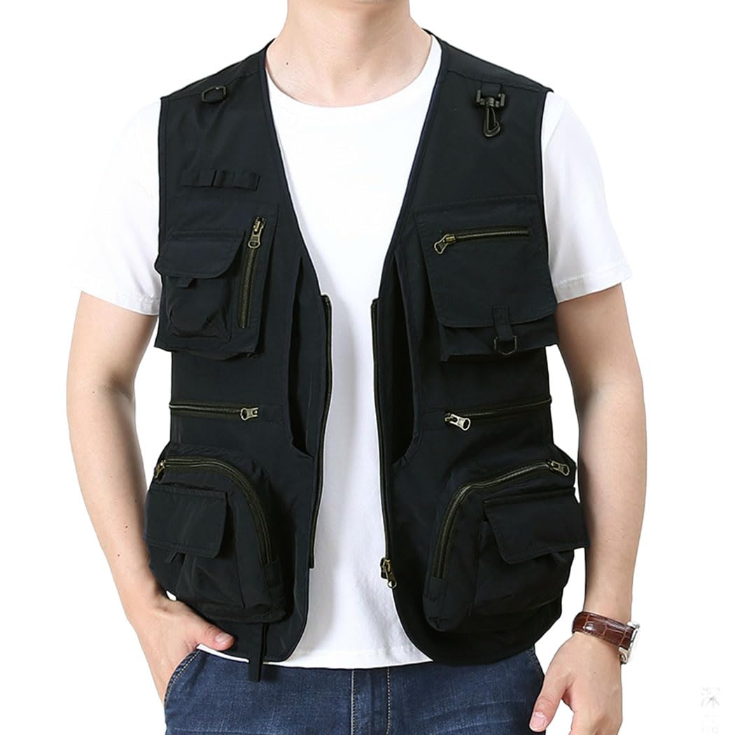 

SLINX Уличный безрукавный Идеально для и MJ06 Мужской жилет, Сетка, Быстросохнущий, Рабочая одежда, Легкий, Водоотталкивающий, Многофункциональный, 12 карманов чёрный