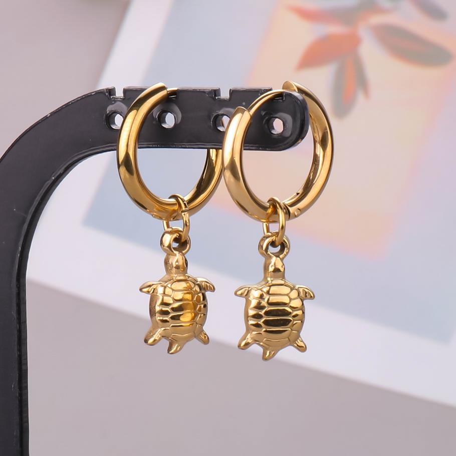 Gold Color Animal Pendant Earring Cute Sea Turtle Fish Tail Crab Stainless Steel Hoop Earrings for Women Men Accessories Jewelry