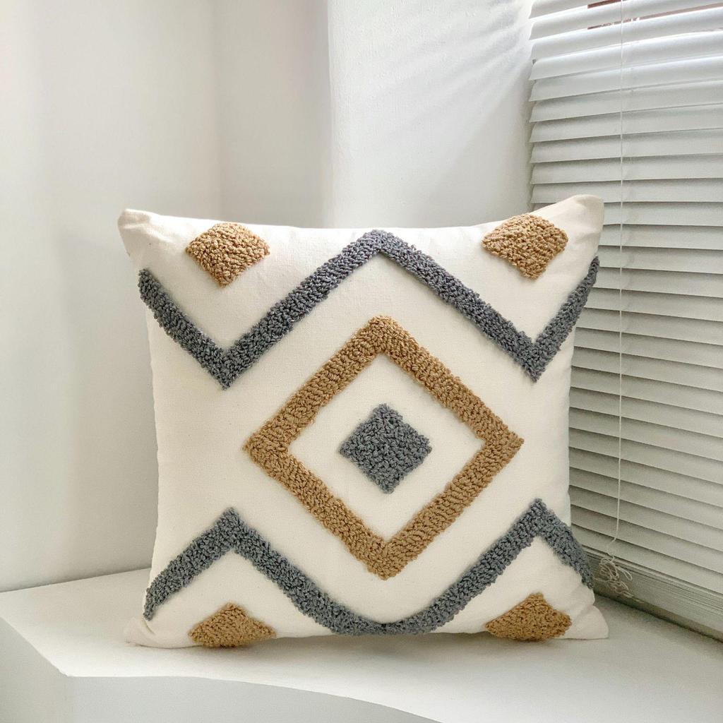 Bohemian Tassel Loop Pile Embroidered Throw Pillow for Sofa and Living Room
