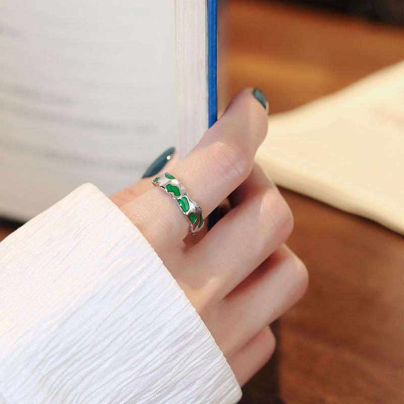 S925 Sterling Silver Ring Neutral Green Men's and Women's Slytherin Advanced Ins Cold Style Index Finger Ring