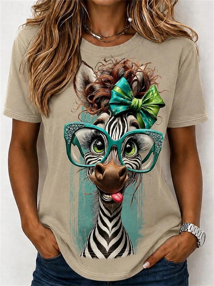 2026 New Women's Fashionable Short-Sleeve T-Shirt Fun Cow Print T-Shirt Trendy Street-Style Women's Short-Sleeve Top
