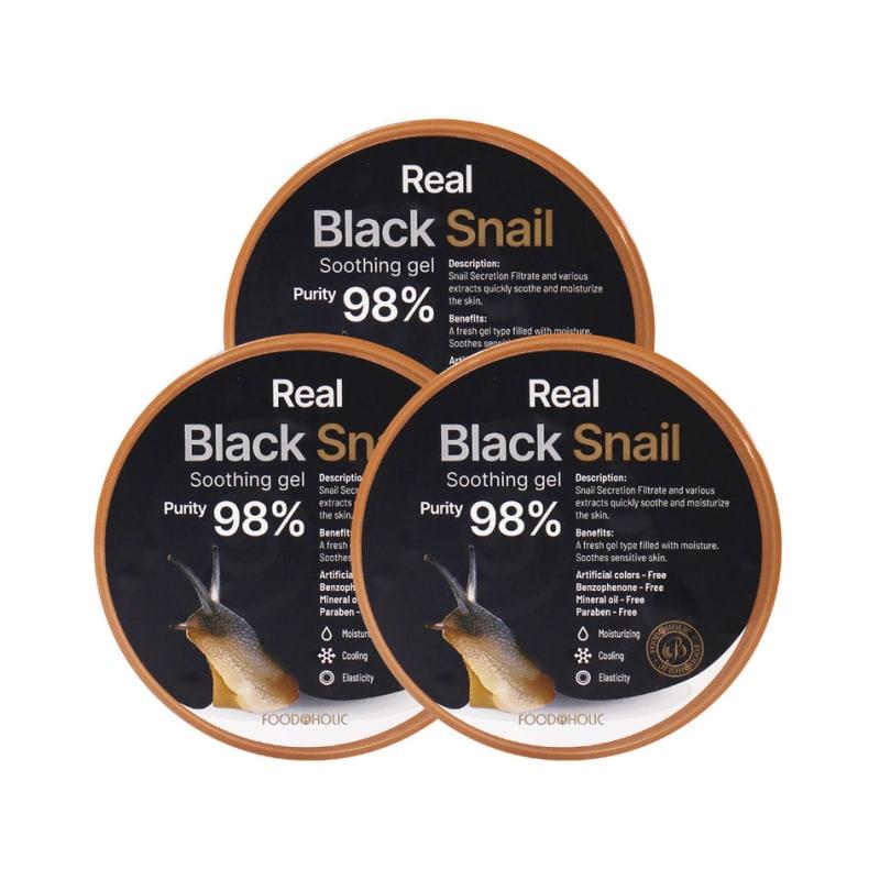 (1+1+1) Foodaholic Real Black Snail Soothing Gel 300ml / Snail Cream Soothing Gel Quick Moisturizing Elasticity Care