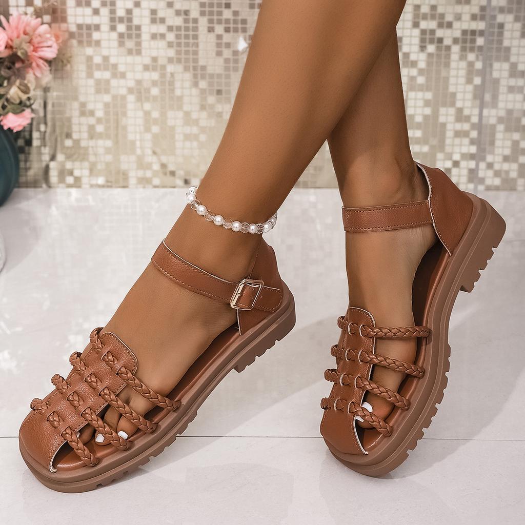 Fashion 2025 Summer Women Fashion Luxury Sandals Casual Thick Bottom Jelly Shoes Woven Roman Style Hollow Out Design Comfortable Sandals