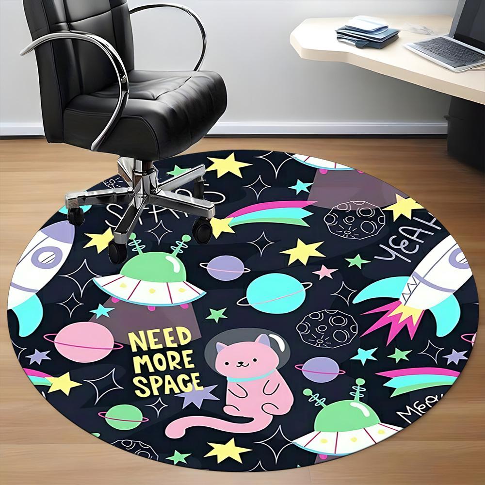 1pc Space Cats Office Round Area Rug, Under Office Chairs Bedroom Living Room Home Decor, Room Deco, Available In Various Sizes