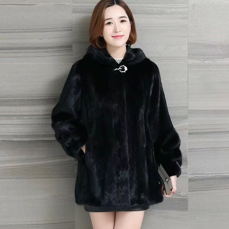 New Hooded Imitation Mink Imitation Fur Medium and Old Mother Imitation Mink Coat Women's Medium and Long Coat Winter