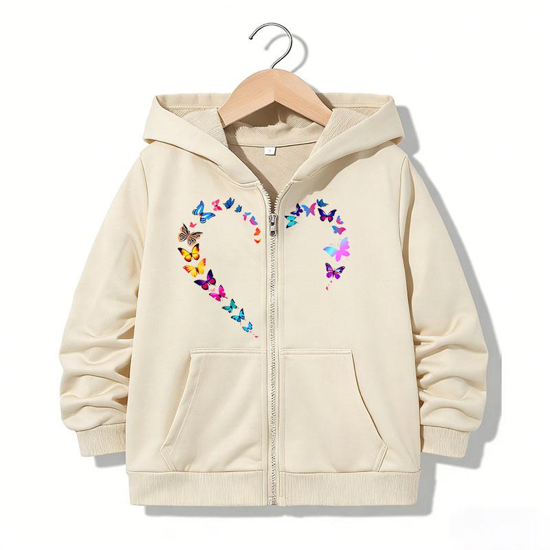 Hoodie Zipper Hoodie Funny Casual Butterfly Heart Letter Hoodies Jackets Boys Girls Y2k Zip Up Sweatshirt Fashion