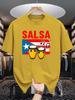 Unisex Crew Neck Tee Salsa Drum Puerto Rico Flag Music Note Print Soft Cotton Loose Short Sleeve Summer Casual Male Streetwear Tops