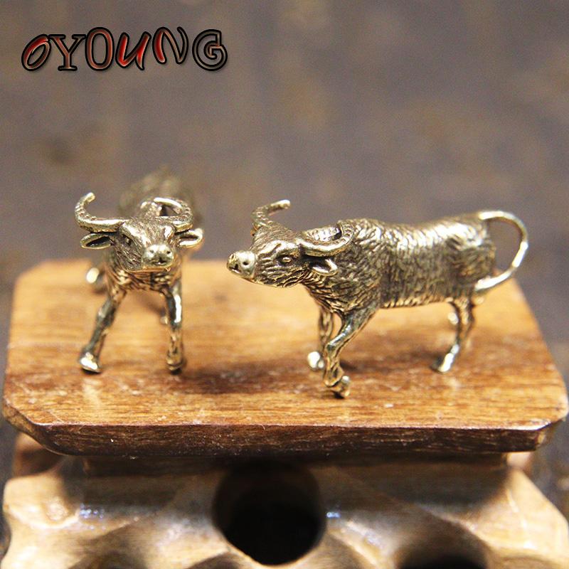 Solid Pure Copper Bull Miniatures Figurines Small Ornament Desktop Decoration Crafts Accessories Brass Animal Ox Toy Home Decors
