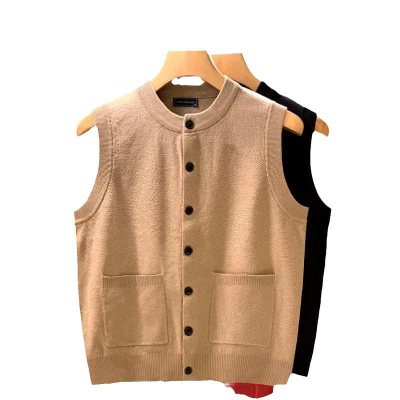 European & American Men's Retro Knitted Cardigan Vest - Autumn Round Neck Sweater