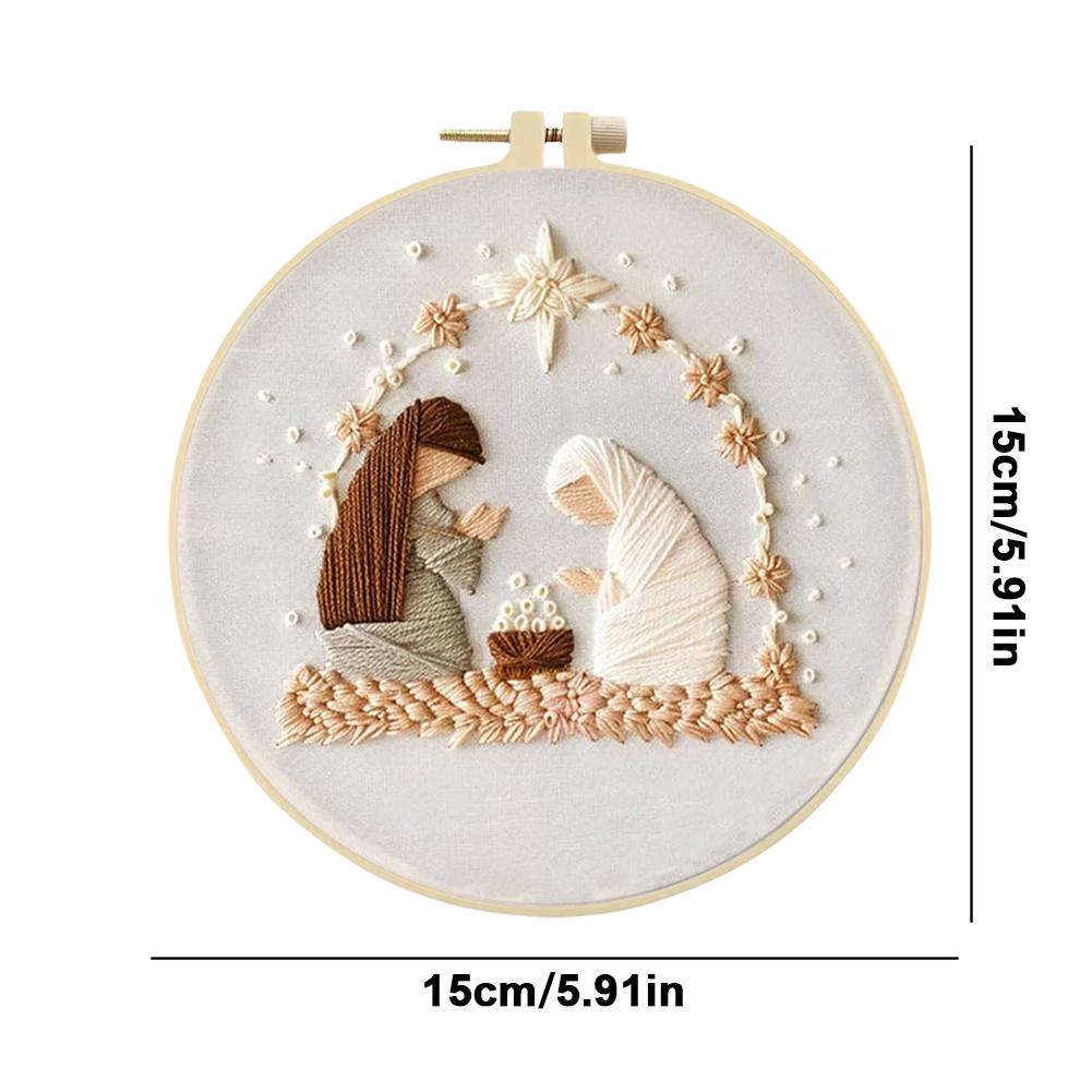 Nativity Stamped Cross Stitch Embroidery Kits with Hoop Cloth Color Thread