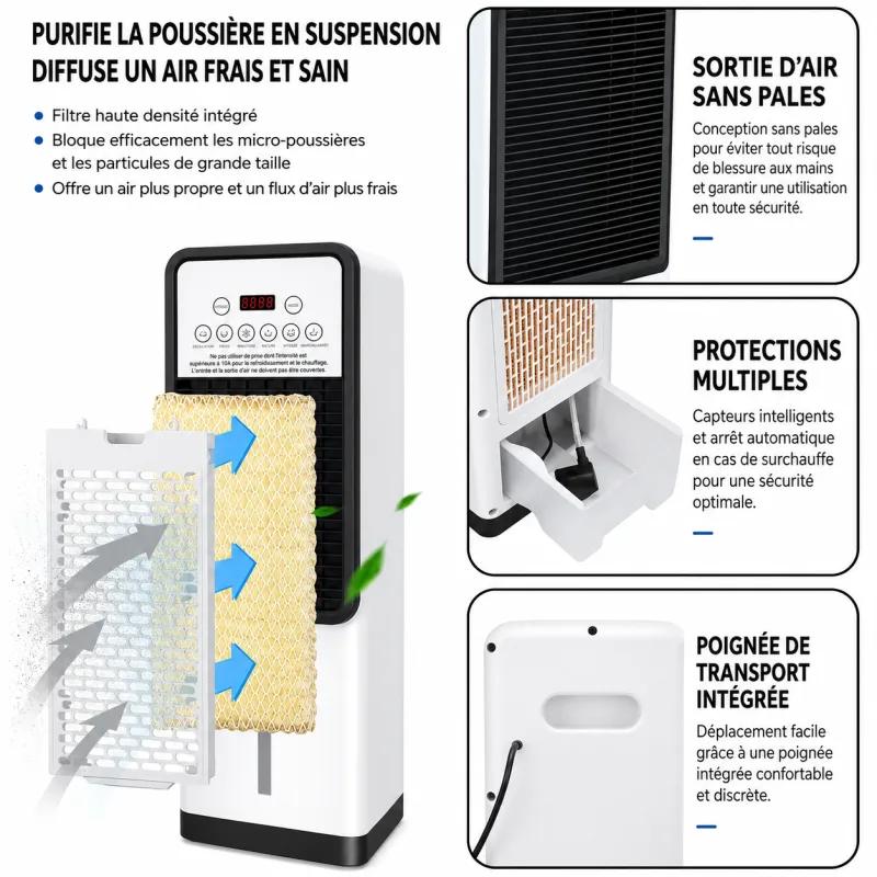 Rafraîchisseur D'air 4-en-1 - Télécommande - Chauffage - 1800 W