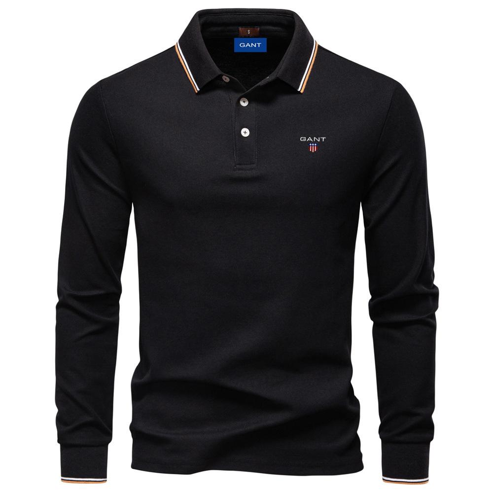 Gant Polo à manches longues pour homme, broderie automne 2025, haut pour homme de couleur unie avec revers, polo polyvalent pour homme
