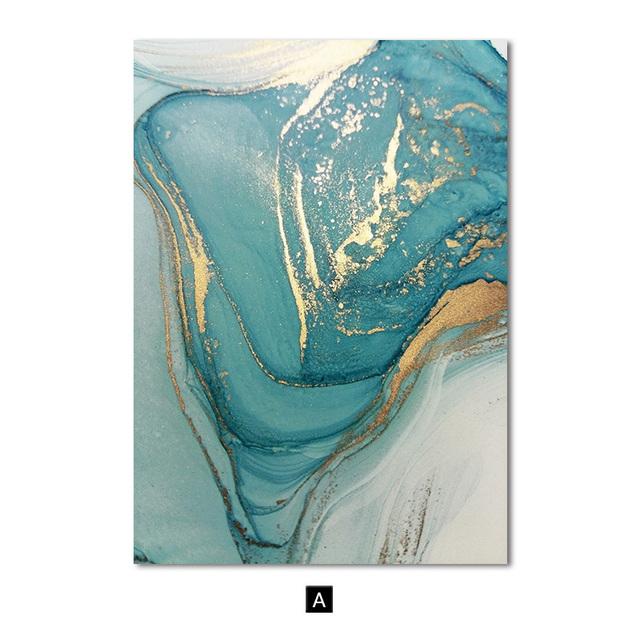 Nordic Luxury Blue Canvas Painting Modern Home Abstract Gold Poster and Print Wall Art Picture for Living Room Decoration No Frame