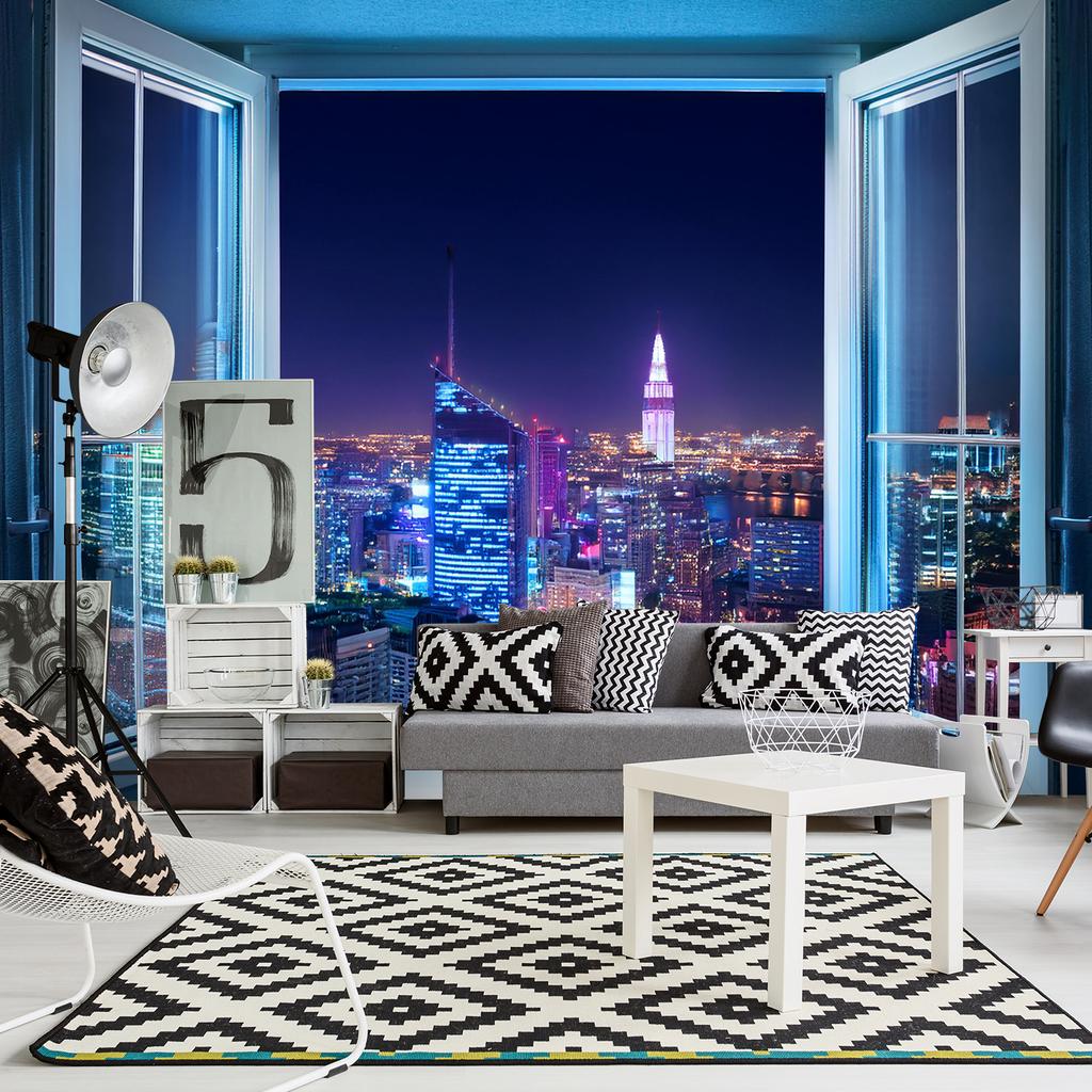 Wallpaper Window View of City At Night