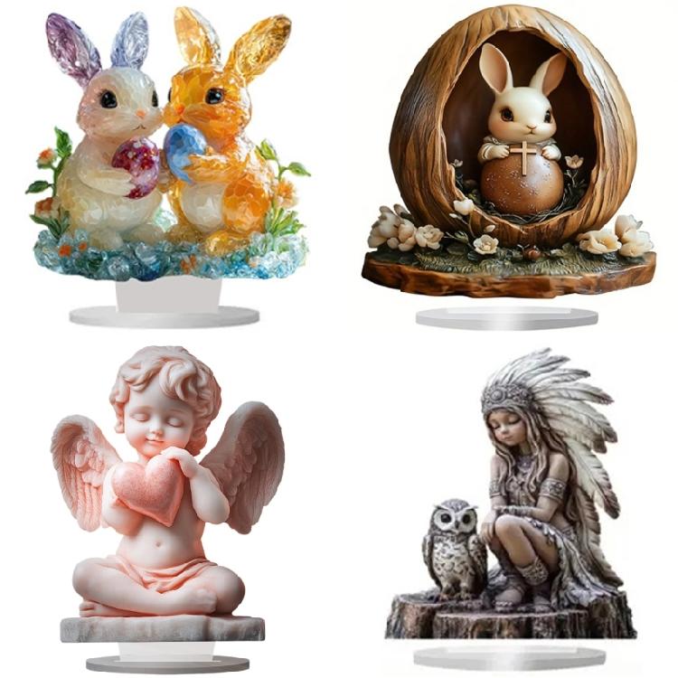 Acrylic Bunnies/Angel Statues Figurines Animal Figurines Sculptures Centerpieces Decorative Ornament for Home Office
