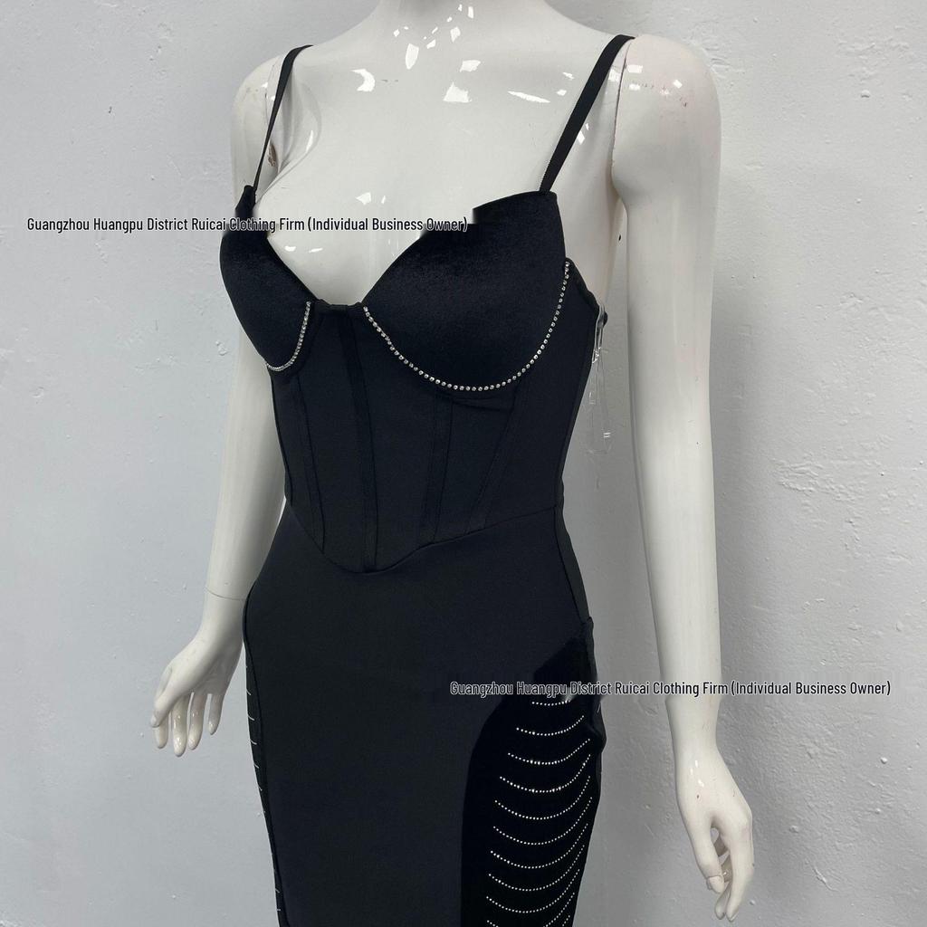 Europäisch-amerikanischer Stil Sexy Tief ausgeschnittenes Bandagen-Abendkleid mit Strasssteinen