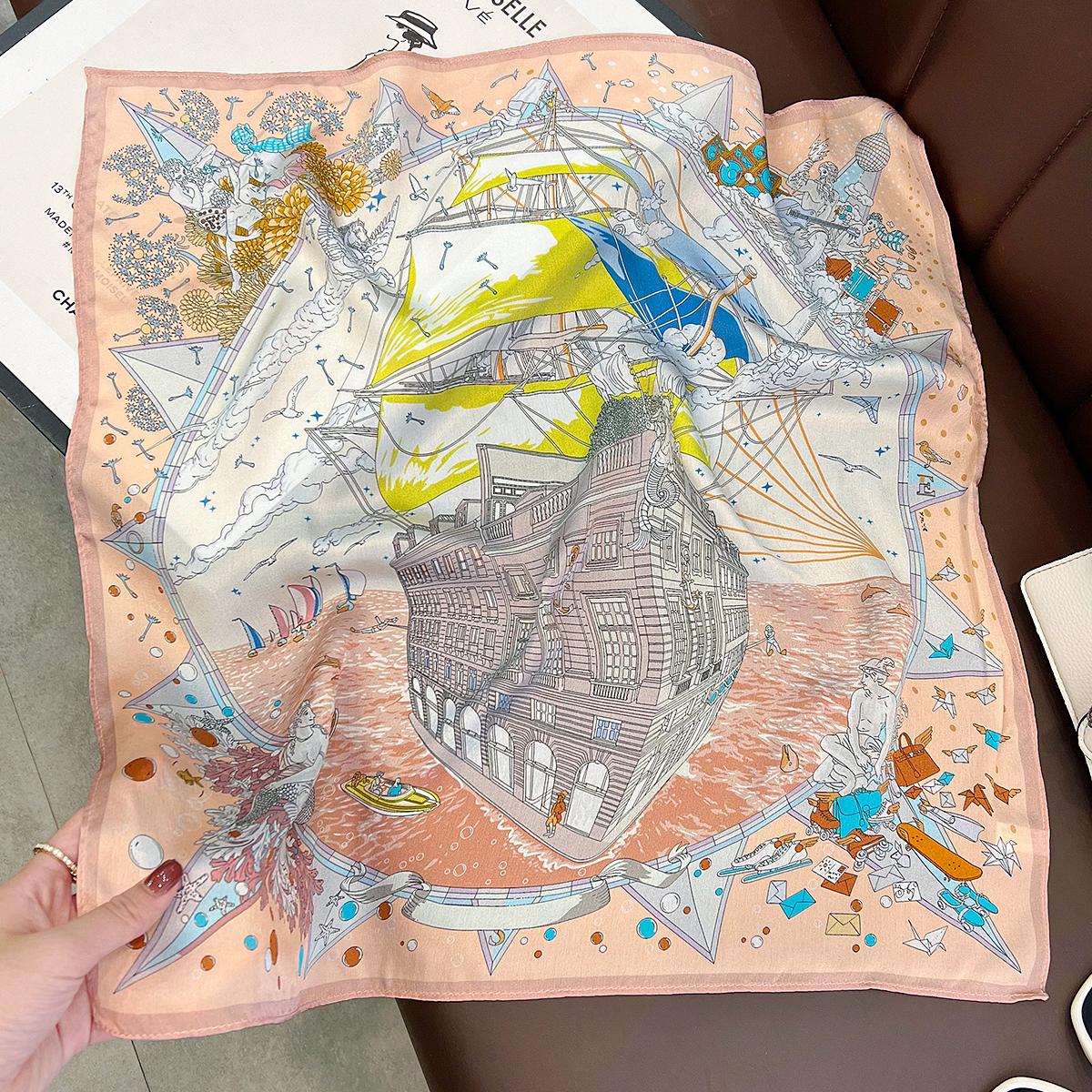 

100% Натуральный Шарф из Шелка Шейный Платок Фуляр Женская Бандана Шарфы для Женщин Хиджаб Галстук Шаль Парео Квадратный Популярный Головной Платок Real Silk 53x53cm