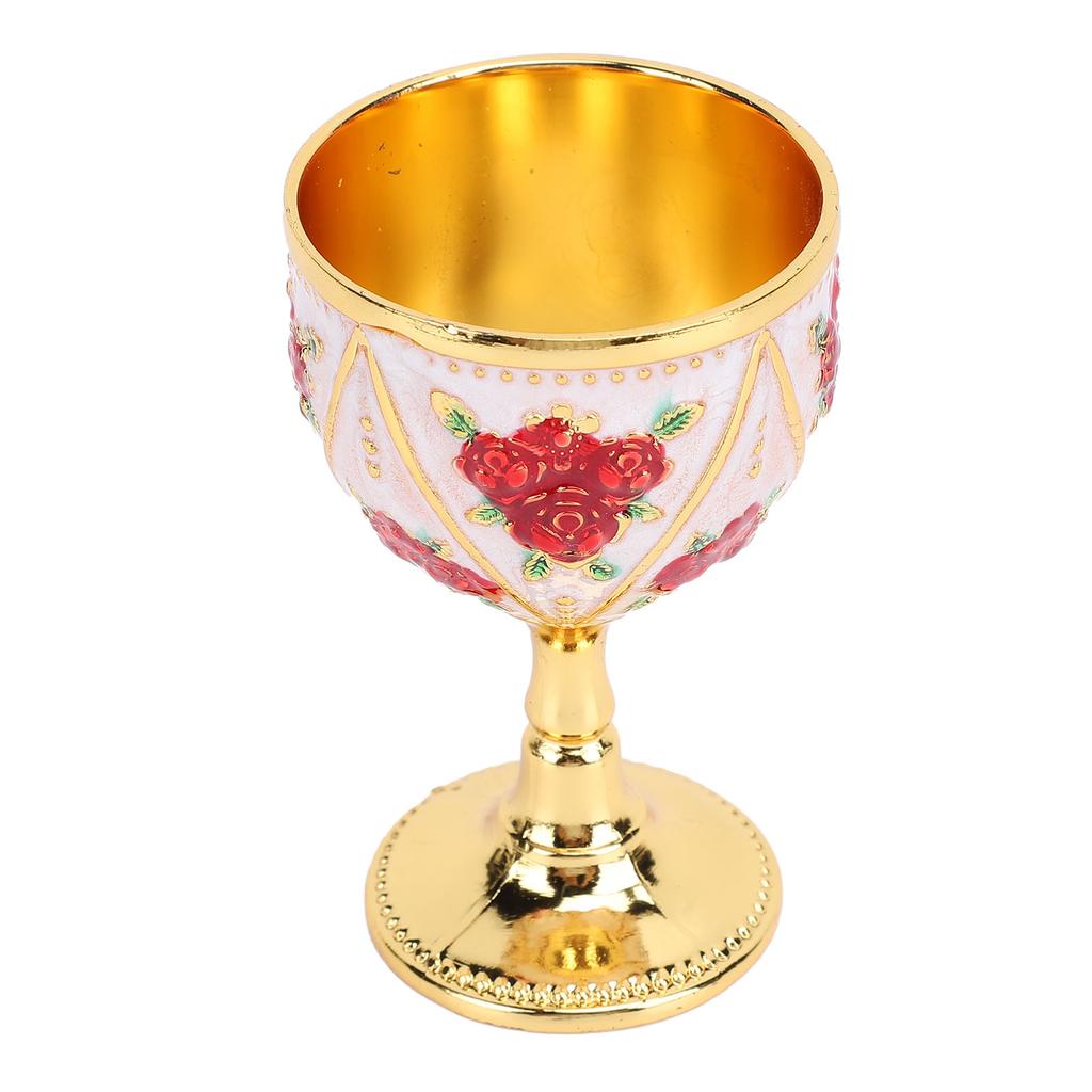 Coppa Calice da Vino in Lega 30ml Stile Europeo High End Uso Domestico Metallo Vintage Motivo a Rose Tutto Bianco