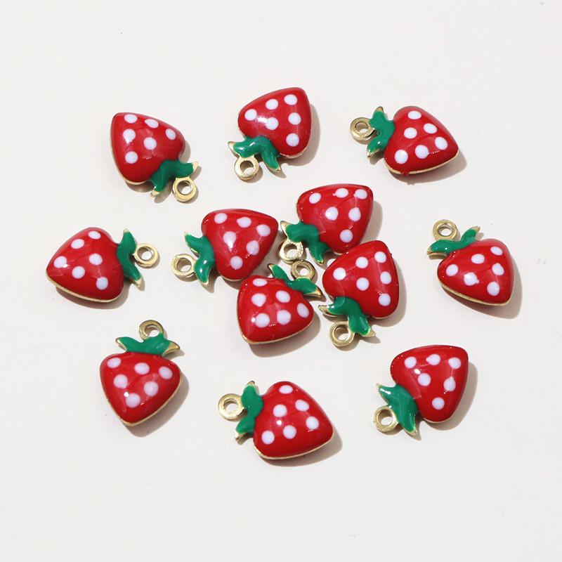 20pcsStainless Steel Enamel Strawberry Charms Pendant 11x8mm Fruit for Earrings Necklace Bracelet DIY Jewelry Accessories