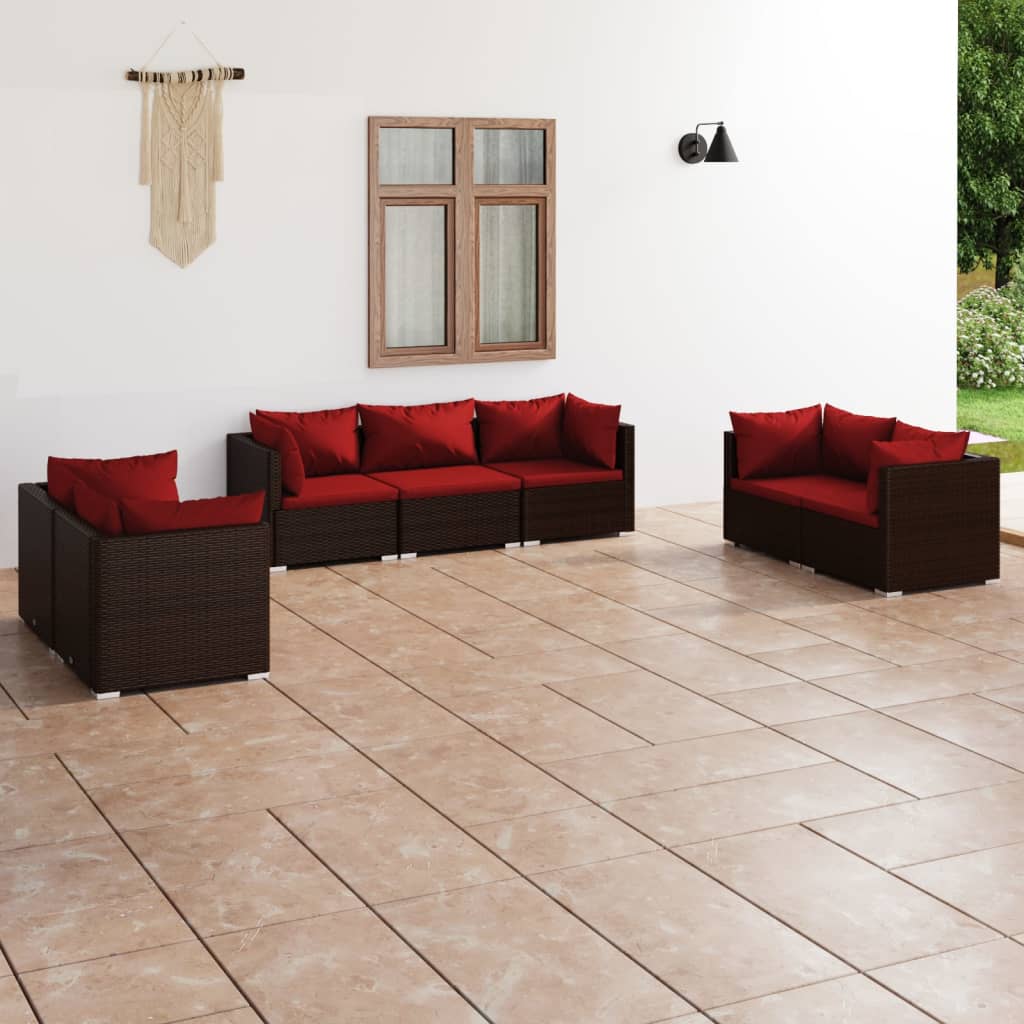 Vidaxl 7-Cz. Garden Lounge Set, Cushions, PE Rattan, Brown