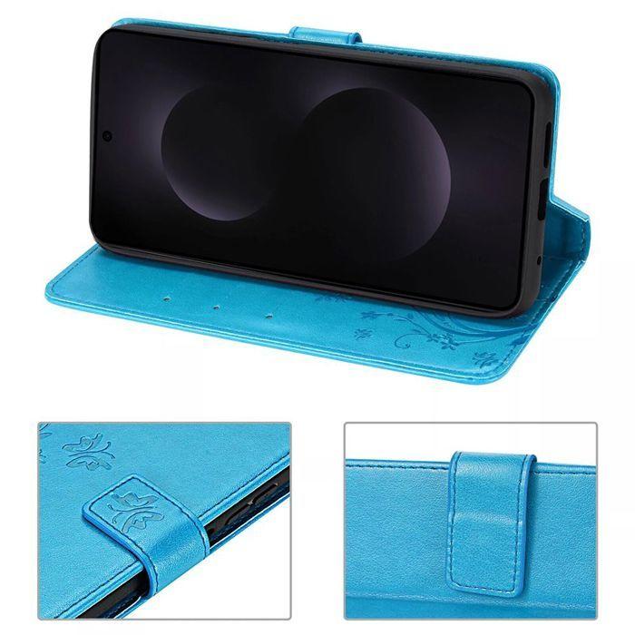 Protective Case - BOOLING - for Samsung Galaxy S25 Edge - Blue Leather Effect Butterfly Pattern - 2 Tempered Glasses