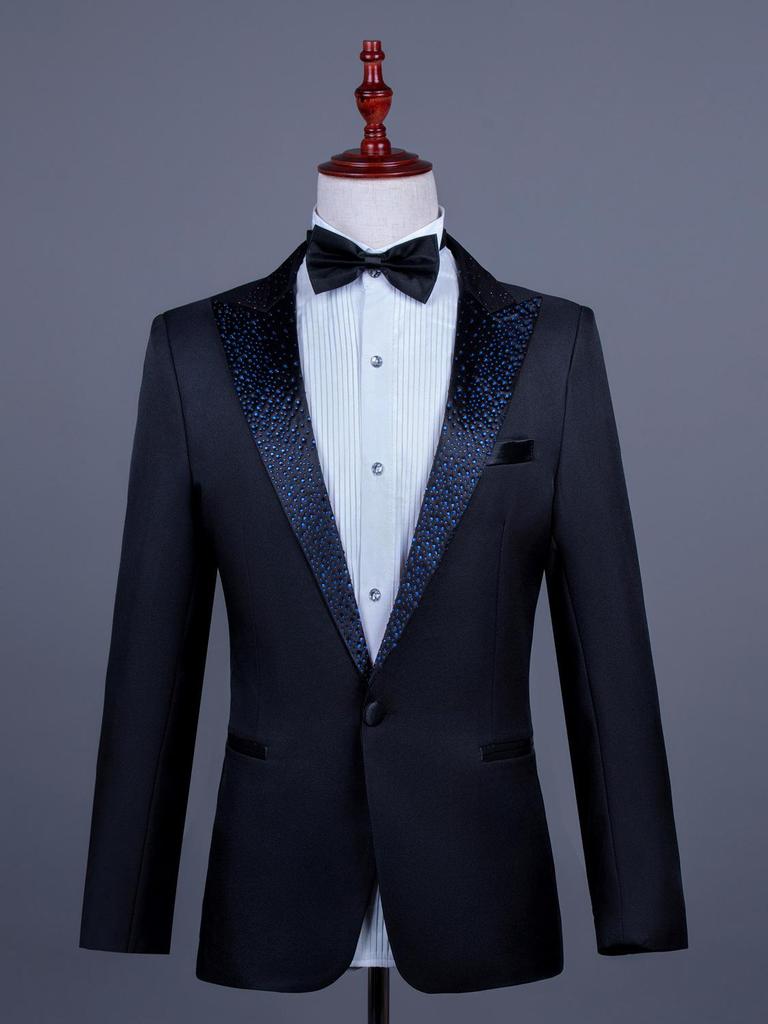 Men's Single-Breasted Rhinestone Suit Set for Banquet and Performance