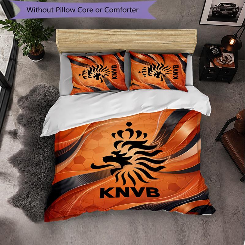 Netherlands Football Pattern 3 Pieces Bedding Set Soft Microfiber Duvet Cover with Pillow Cases for Bedroom