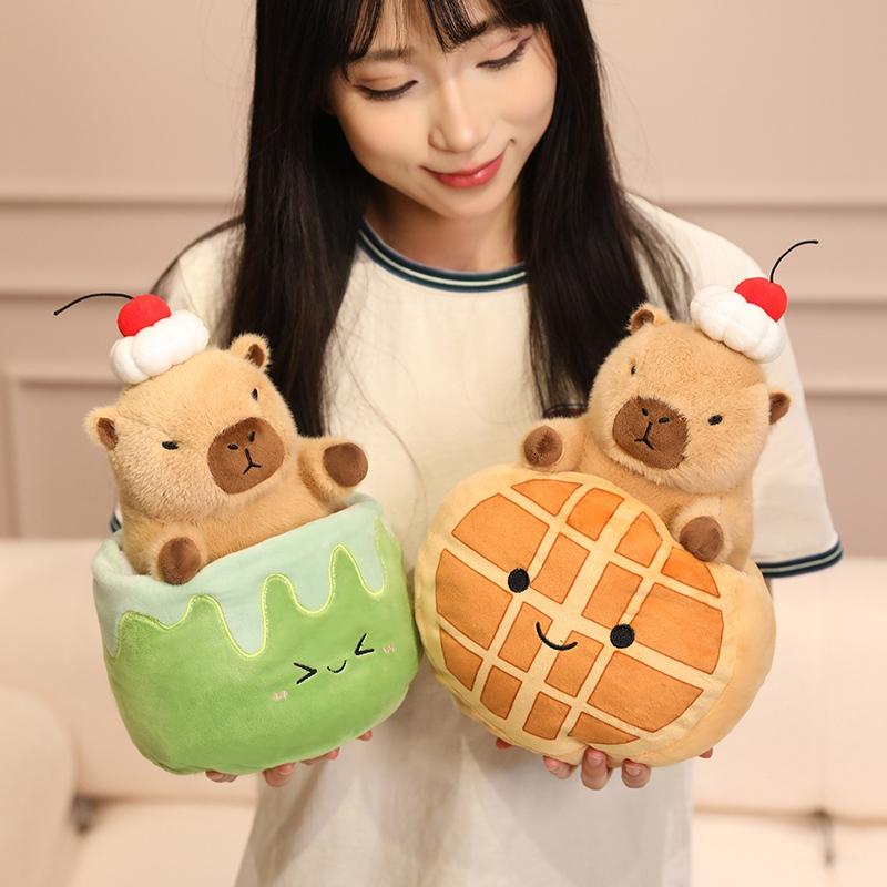 Cute Capybara In Cup Cake Plushie Small Capibara Hiding In Toast Croissant Pineapple Bun Food Snack Plush Toys For Kids Birthday
