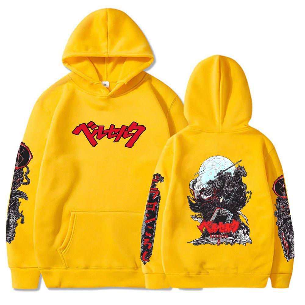

Толстовка с капюшоном в стиле аниме «Берсерк», толстовки с капюшоном, пуловеры, топы, повседневная уличная одежда в стиле хип-хоп, пуловер с капюшоном, мужская модная одежда 4XL жёлтый