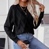 Women's Fashion Casual Loose Long Sleeve Round Neck Diamond Pullover Sweater