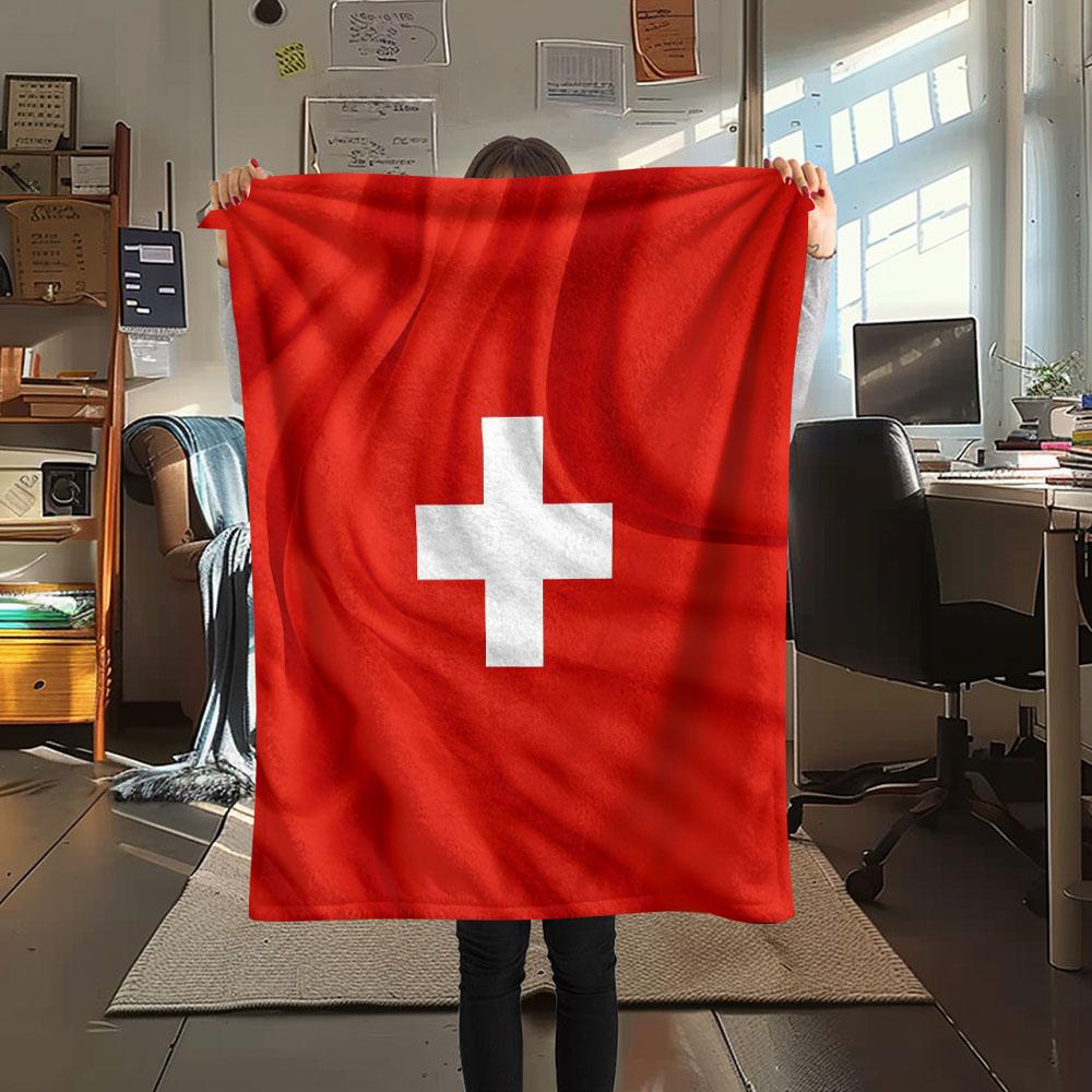 1PC Switzerland National Football Team Patterned Flannel Blanket Suitable For All Seasons for Home Decor Warmth and Comfort Gifts Holiday Present