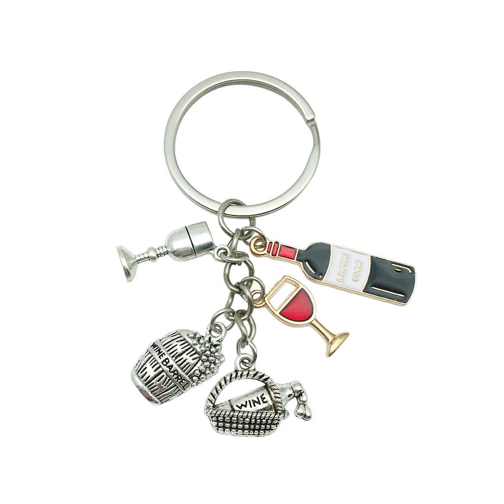 Lipstick & High Heels Keychain with Red Wine Glass Pendant