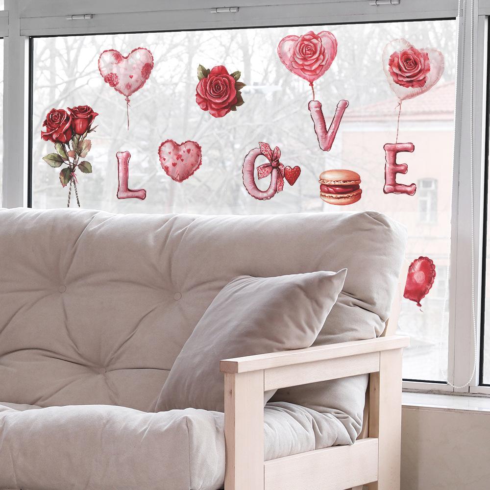 Pink Valentine's Day Red Roses Bedroom Living Room Entrance Home Background Beautification Wall Stickers