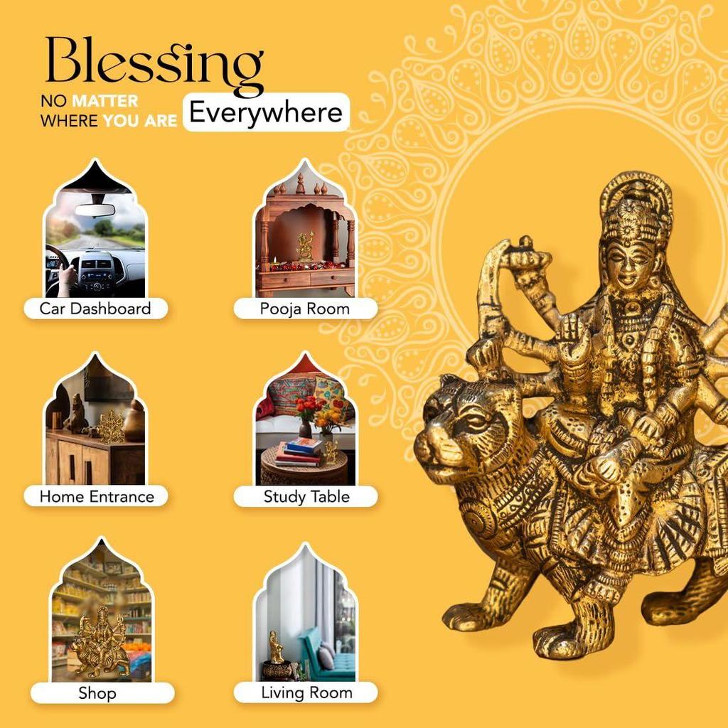 100% Pure Brass Durga Maa Idol (Size: 12.8 Cm) | Durga MATA Murti for Home Decor & Puja Room | MATA Rani Murti for Office Desk |