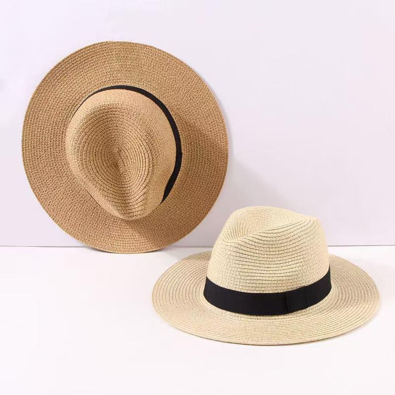 Sombrero de Paja Verano Hombres Mujeres Ala Ancha Playa Protección UV Fedora Sombrero de Sol