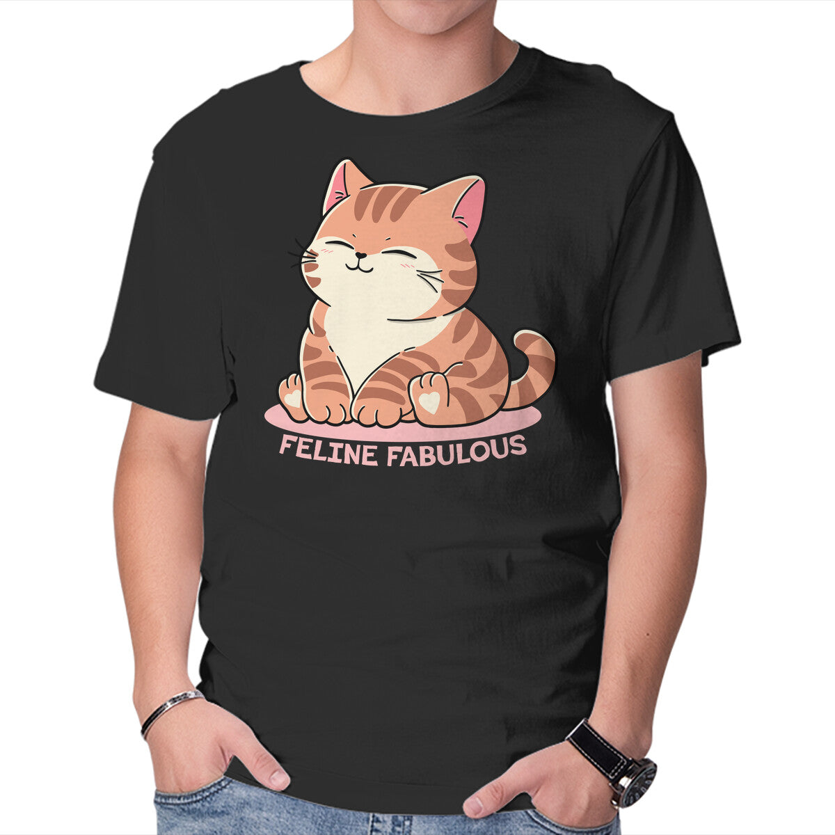 Unisex Crew Neck T-Shirt Feline Fabulous Graphic Short Sleeve Casual Tee XS