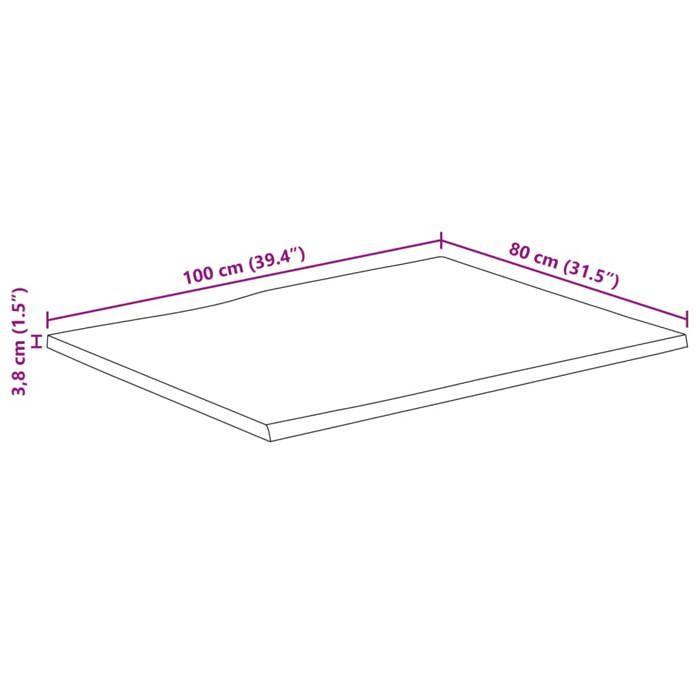 VidaXL Dessus de table bord vivant 100x80x3,8 cm bois de manguier brut, dessus de table en bois, dessus de table d'appoint, 370700