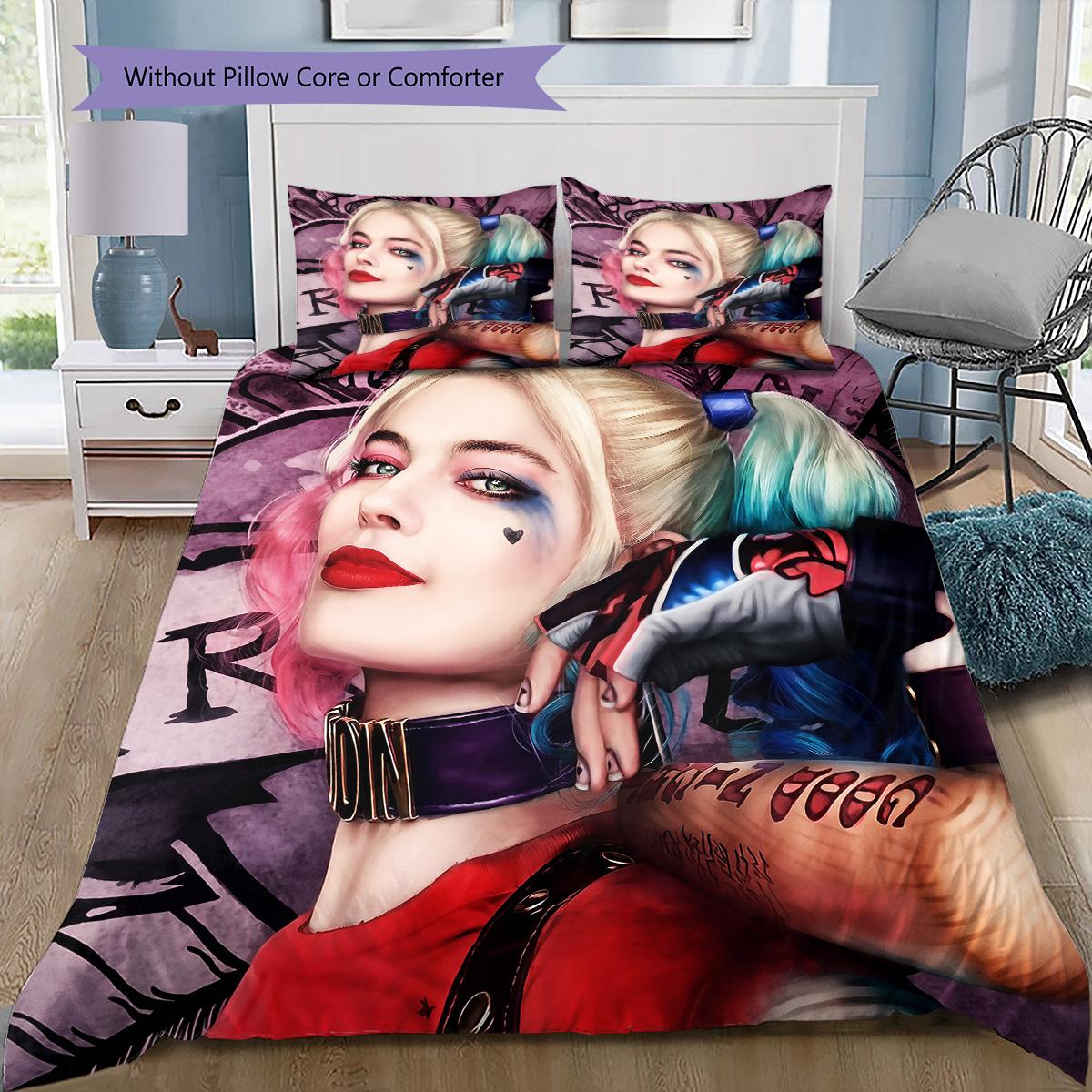 

Joker and Harley Quinn Bedding Set, 1 Duvet Cover & 2 Pillowcases, Suitable for Home, Ideal Gift for Movie Fans 135x200cm