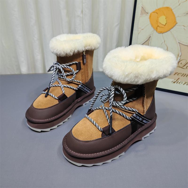 

New leather cold-resistant waterproof velvet thickened warm wool snow boots women s heightening thick-soled cotton shoes boots 40