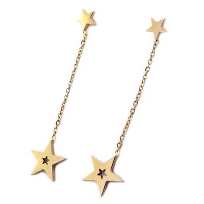 [P4568] - Rose Gold 'Stars' Steel Earrings - 43x9 Mm