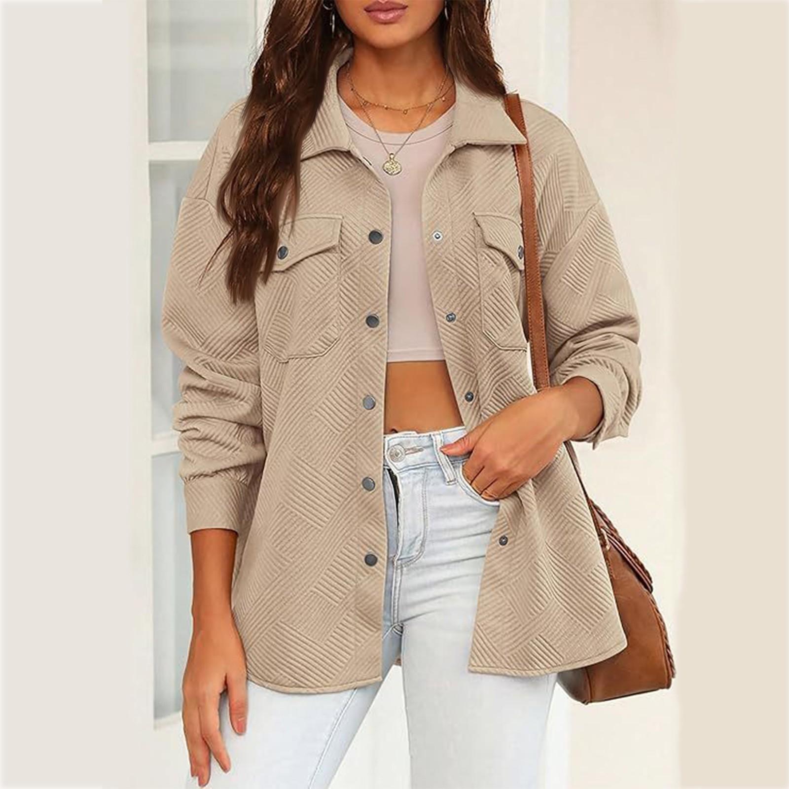 

Жіночий модний повсякденний однотонний лацкан із вільним піджаком із довгими рукавами на один ґудзик M бежевий