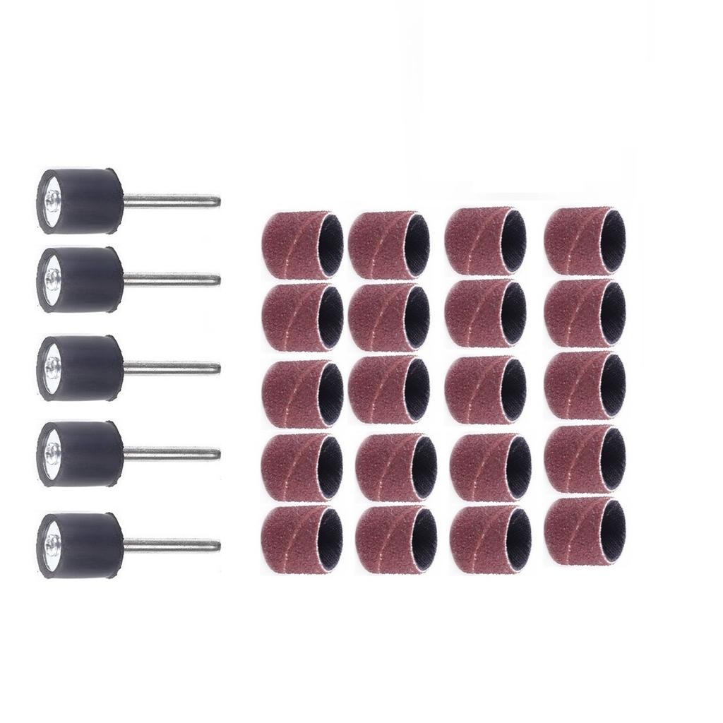 20PCS Sanding Drum 40/80/120/150/240/320Grit Sanding Drum Ring With Rod Abrasive Rotary Grinding Head With Extension Rod